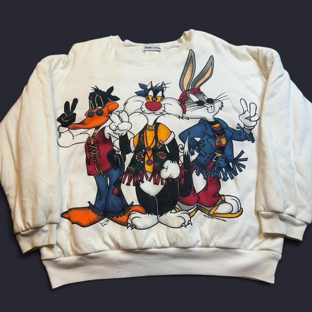 Vintage looney tunes hippie puffy‎ crewneck sweatshirt size medium READ